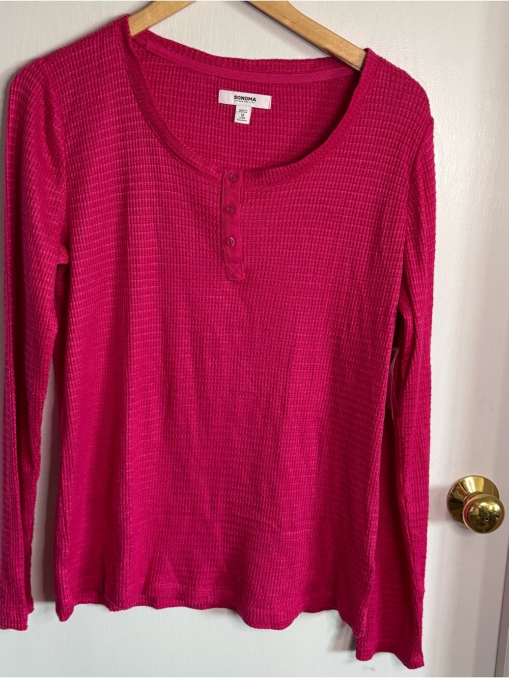 SONOMA Women’s NWT Long-Sleeve Henley Top in Bright Pink M Y2K Bella Swan Comfy